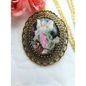 Guardian Angel porcelain Cameo Antique Silver or Gold Victorian Jewelry Antique
